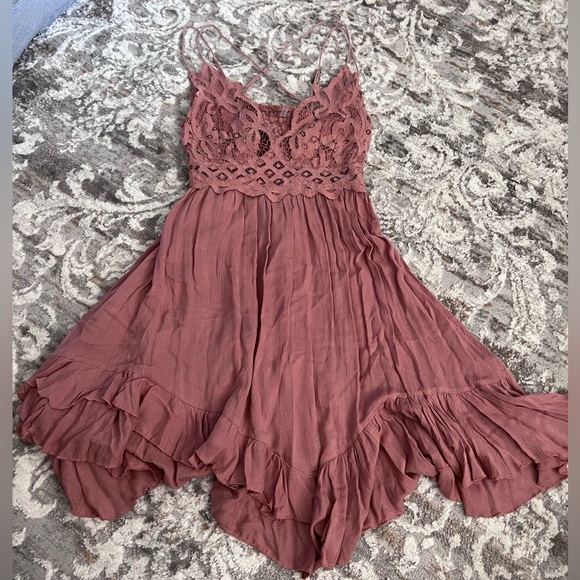 Free People One Adella Crinkle Slip Dress Lace Bralette Rose - Size Medium - Picture 2 of 8